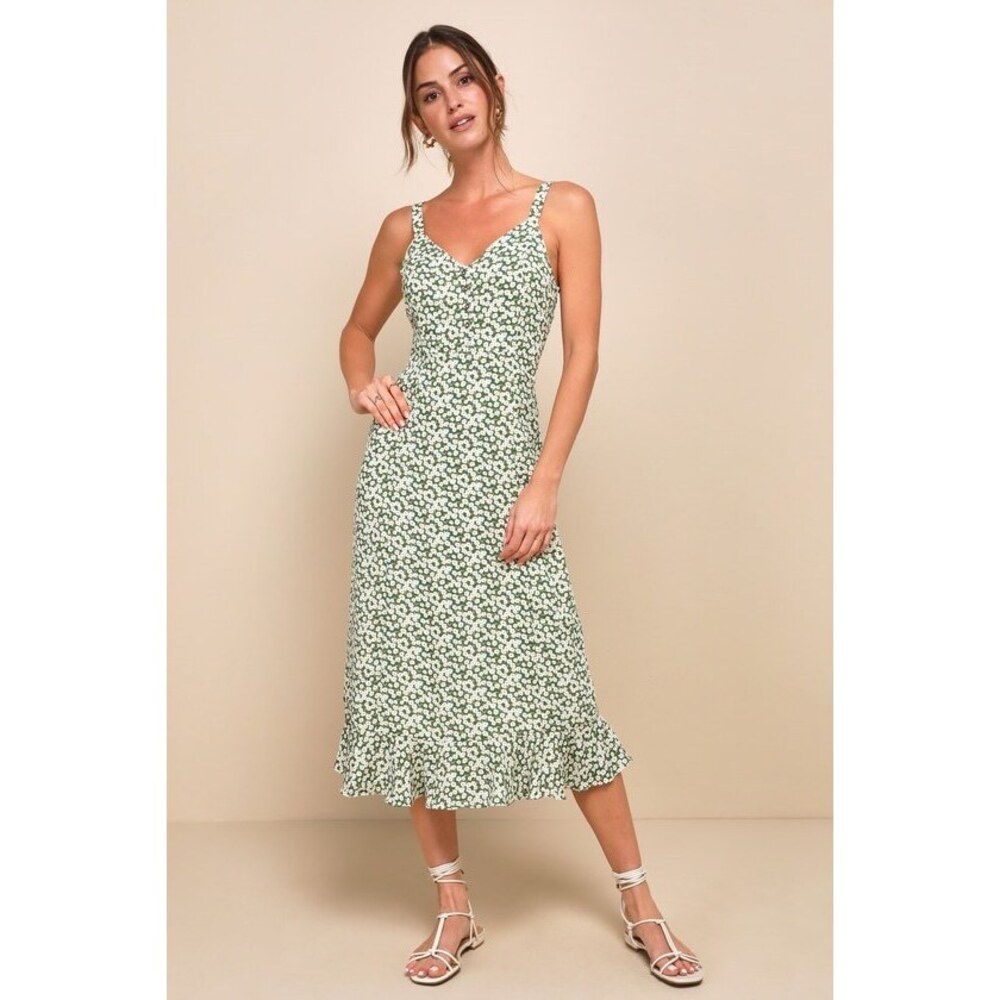 Lulu's Green and White Floral Midi Dress